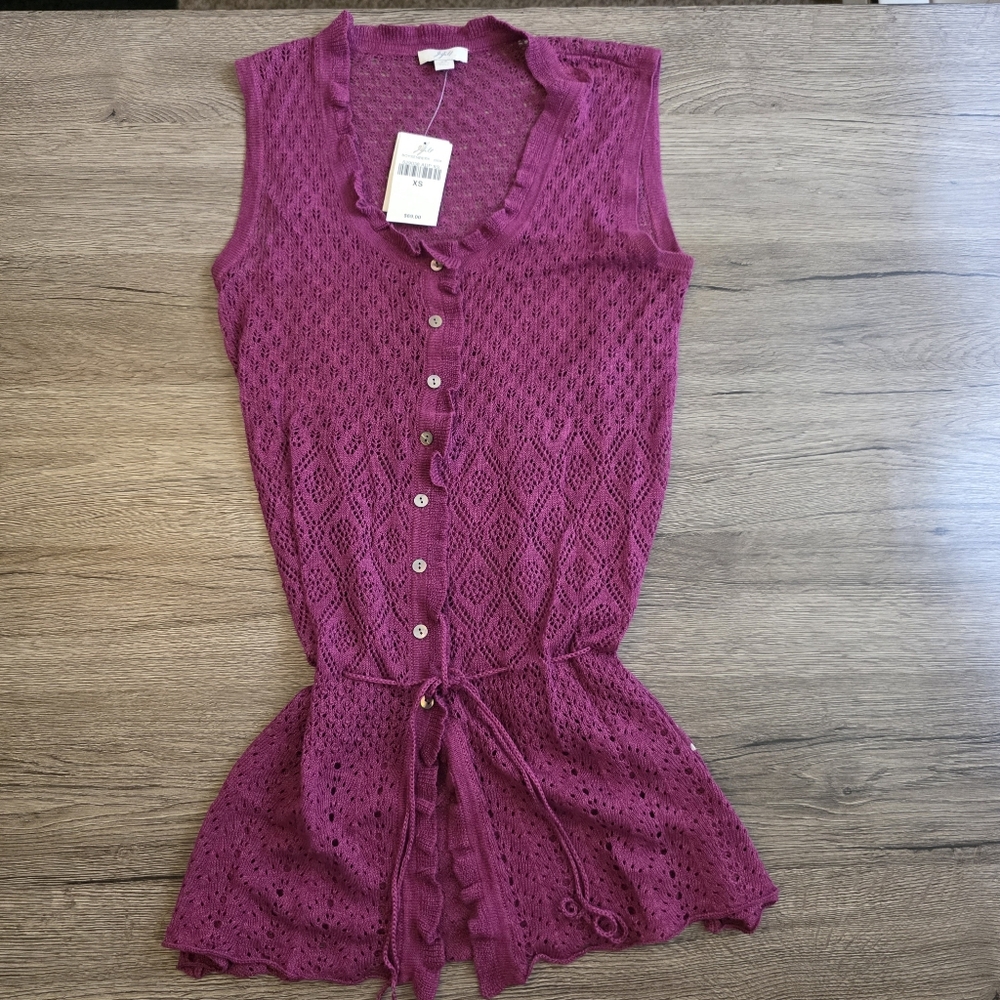 Women's J.Jill Crochet Sleeveless Cardigan size XS new